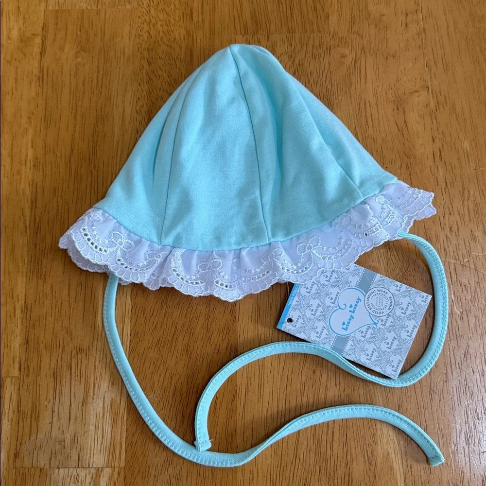 🎁NWT kissy kissy Baby hat 100% cotton Mint Lace Bonnet Sun Protection Spring